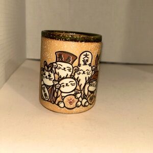Mino ware tea cup with seven Catty Gods. Japanesee